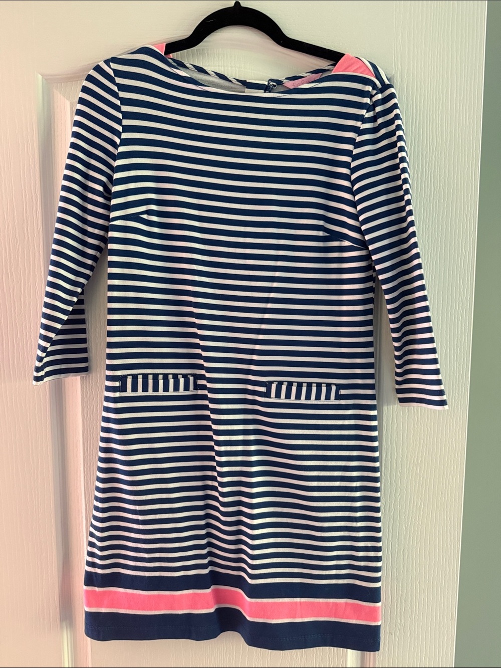 Lilly Pulitzer Navy & White Striped Dress with Pink Accent